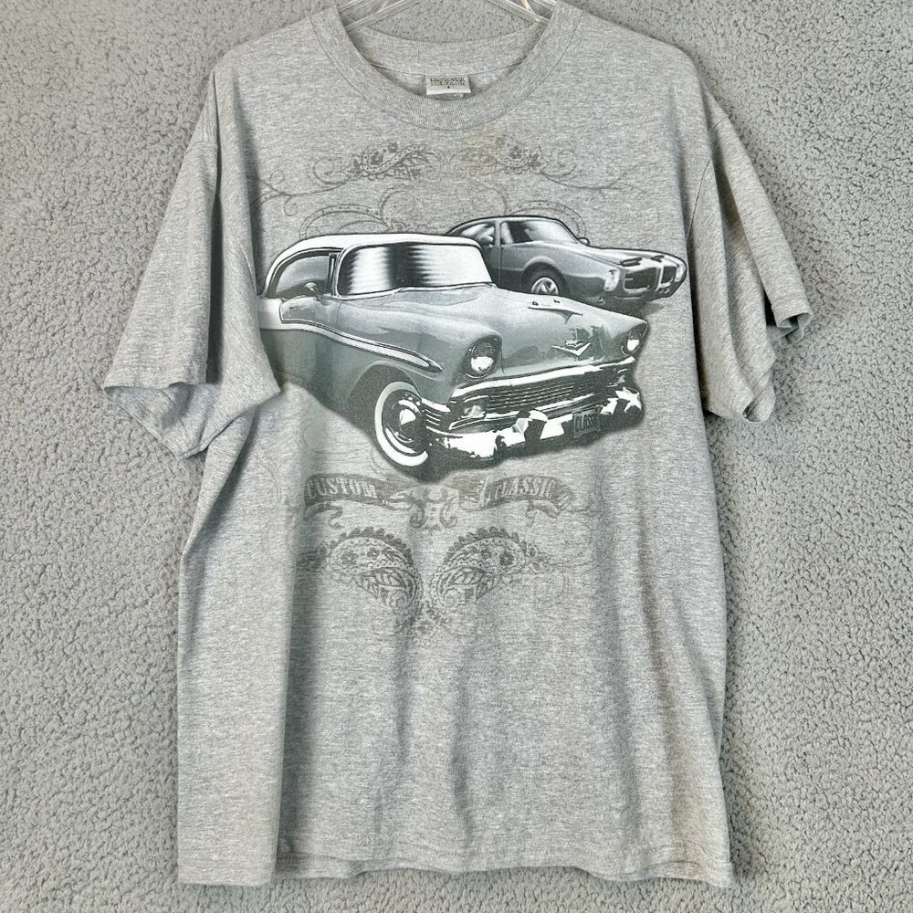 Vintage National‎ Heritage T Shirt Muscle Car/Low Rider Gray Rap Tee Size L y2k